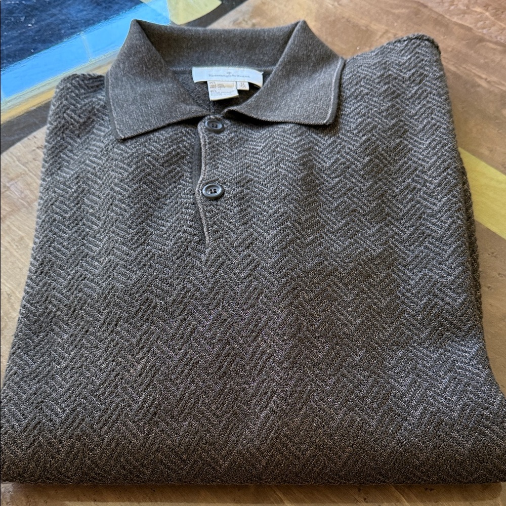 Ermenegildo Zegna Brown & Black Two Button Collared Long Sleeve Sweater M